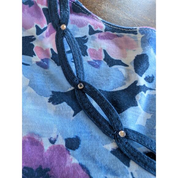 Alfred Dunner Women's Size 1x Plus Flowers Knit Blue Striped T Shirt Top EUC - Picture 3 of 13